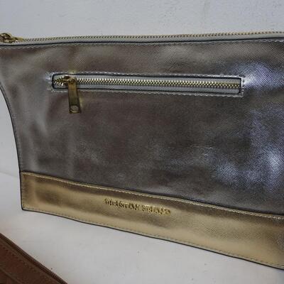 6 purses: 4 Brown, Sparkly Bronze Nordstrom, Gold/Silver Christian Siriano