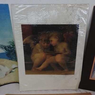 4 pc Art Prints: Angels, Girl, Mother & Children, Church. Approx 13