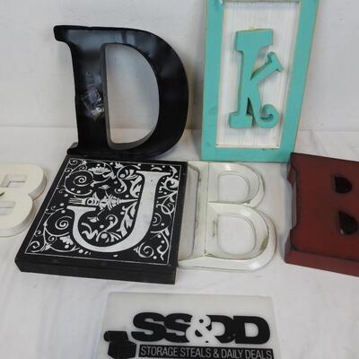 6 pc Wall Decor: Various Letters, Metal D, Wooden K Sign