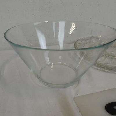 7 pc Glassware, 5 Small Cups, Crystal Platter, Glass Bowl
