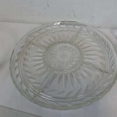 7 pc Glassware, 5 Small Cups, Crystal Platter, Glass Bowl
