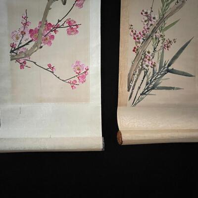 Two Painted Chinese Scrolls with Bible Verses