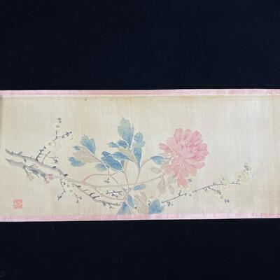 Set of 4 Signed Floral Painted Scroll Panels