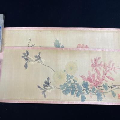 Set of 4 Signed Floral Painted Scroll Panels