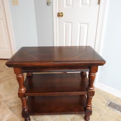 Gorgeous walnut inlaid tiered shelf stand