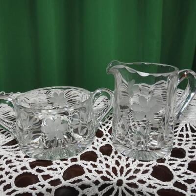 Etched cream and sugar dish