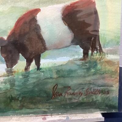 E - Lot 421. Signed Original Watercolor Painting by Jean Ranney Smith â€œ Two Cows â€œ  â€˜09