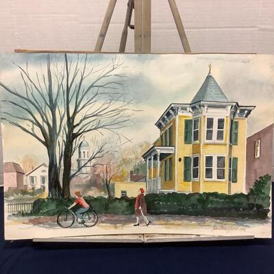 E - Lot 425. Signed Original Watercolor Painting by Jean Ranney Smith 1976 â€œ Bicycle Ride â€œ