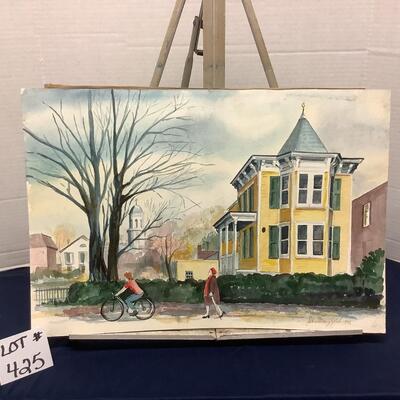 E - Lot 425. Signed Original Watercolor Painting by Jean Ranney Smith 1976 â€œ Bicycle Ride â€œ