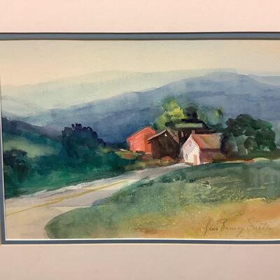 E - Lot  426. Signed Original Watercolor Painting y Jean Ranney Smith, â€œ Farm in the Hills â€œ