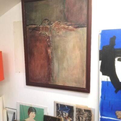 Large Mid-Century Abstract Oil Painting w/ Rich Colors and Texture