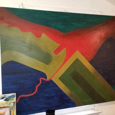Large mid-century geometric abstract painting