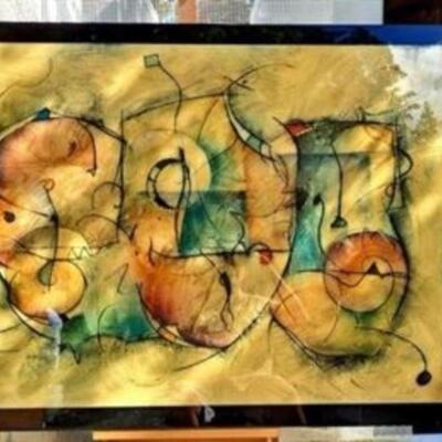 Large mid-century laminated abstract painting