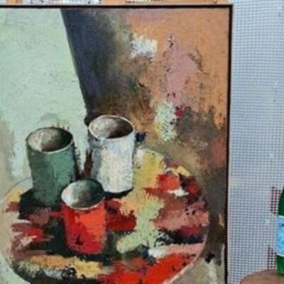 Mid-century highly textured abstract still life painting