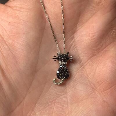 14K Black Diamond Gold Cat Pendant & Necklace