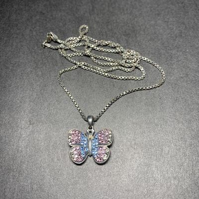Sterling Silver Butterfly Pendant & Necklace