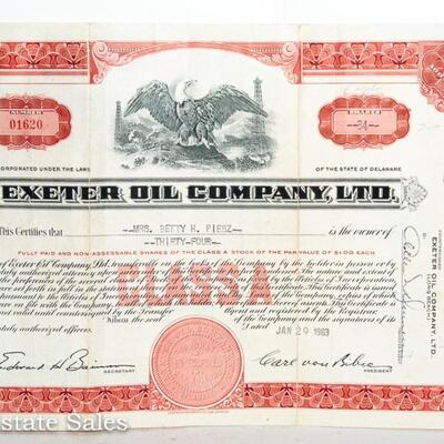 EXETER OIL COMPANY STOCK CERTIFICATE
