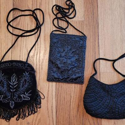 Lot 90: (3) Black Beaded Evening Bags