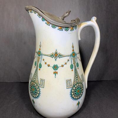 Antique Lyons Aesthetic Period Pitcher with Pewter Lid