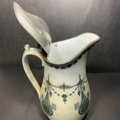 Antique Lyons Aesthetic Period Pitcher with Pewter Lid