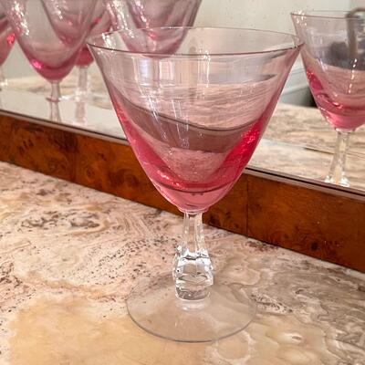 Lot 183  Vintage Pink to Clear Glass Stemware Goblets