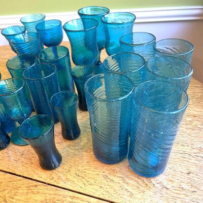 Lot 191  Group of Vintage Mexican Blown Blue Drink Glasses