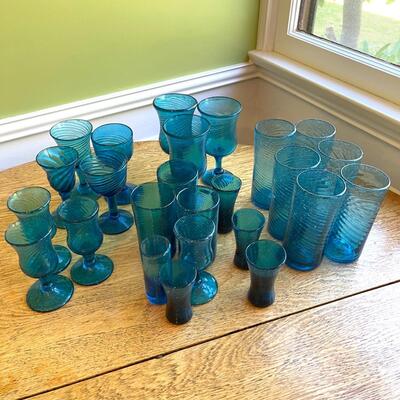 Lot 191  Group of Vintage Mexican Blown Blue Drink Glasses