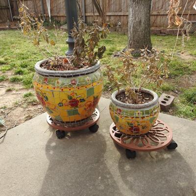 Pair of beautiful Mediterranean mosaic planters