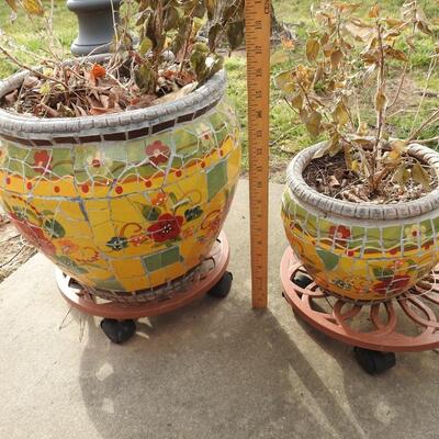 Pair of beautiful Mediterranean mosaic planters