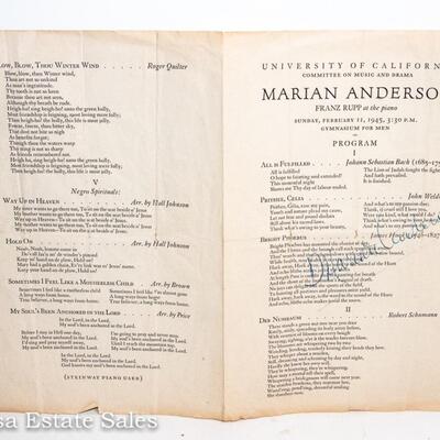 OPERA SINGER - MARIAN ANDERSON AUTOGRAPHED PROGRAM