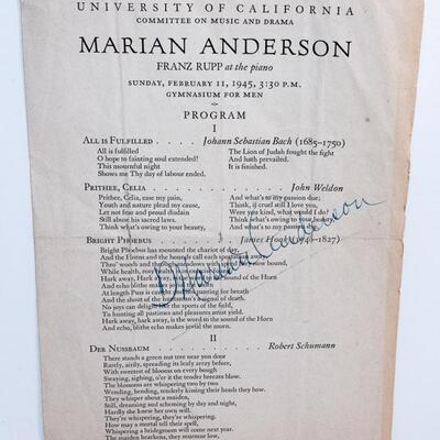 OPERA SINGER - MARIAN ANDERSON AUTOGRAPHED PROGRAM