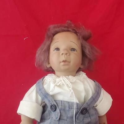 Doll in Plaid overalls