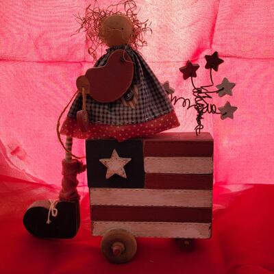 Wooden Doll With American Flag