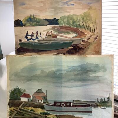 A - 351 Two Original Watercolors of Boats by Glen Ranney