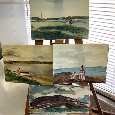 A - 354 Four Original Watercolor Beach Scenes by Glen Ranney