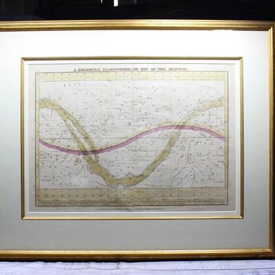 Antique Framed Astronomy Print Star Chart Map A Celestial Planisphere ...