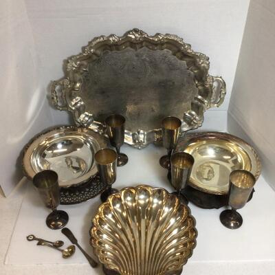 G570 Lot of Miscellaneous Silver Plate Serving Dishes & Wine Goblets
