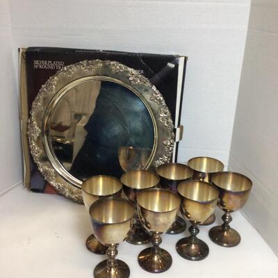 G573 Silver Plated Goblets & Tray Lot