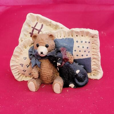 Bear and Cat with Pillows Figure