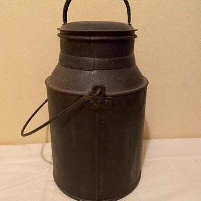 Vintage black milk can with lid and handle