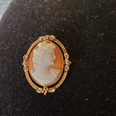 Coral Cameo Tortoise Shell  10K Gold