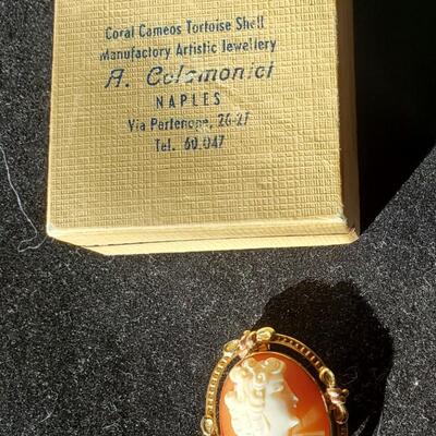 Coral Cameo Tortoise Shell  10K Gold