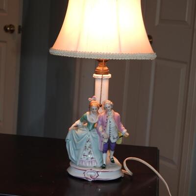 Dancing Victorian couple porcelain German lamp