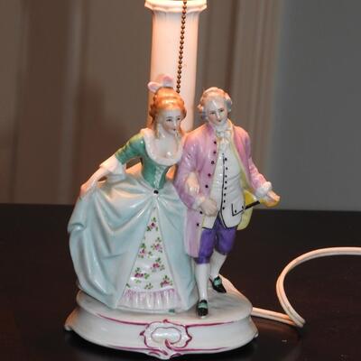 Dancing Victorian couple porcelain German lamp