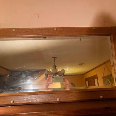 Vintage oak framed beveled mirror