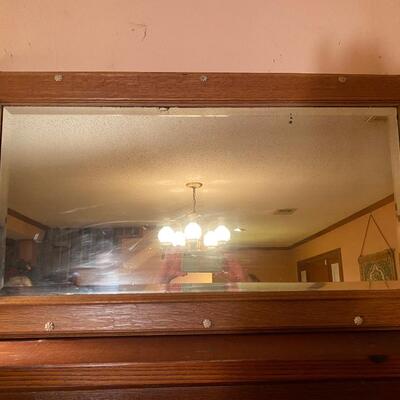 Vintage oak framed beveled mirror