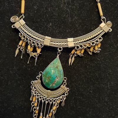 Turquoise Porcupine Quill Necklace