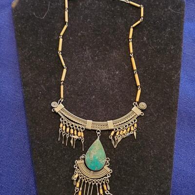 Turquoise Porcupine Quill Necklace