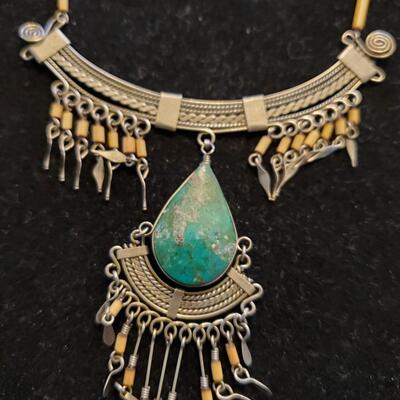 Turquoise Porcupine Quill Necklace
