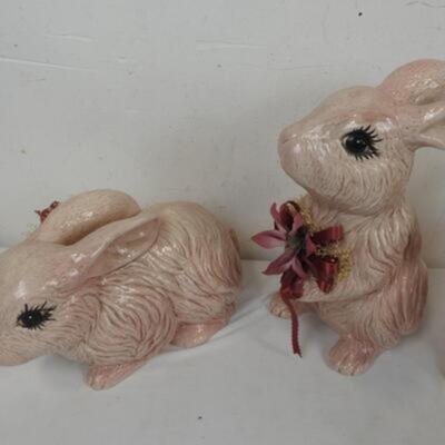 3 Ceramic Pink Bunnies Statues